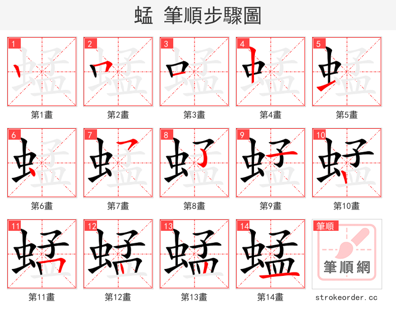 蜢 的笔顺分步演示