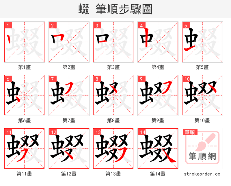 蝃 的笔顺分步演示