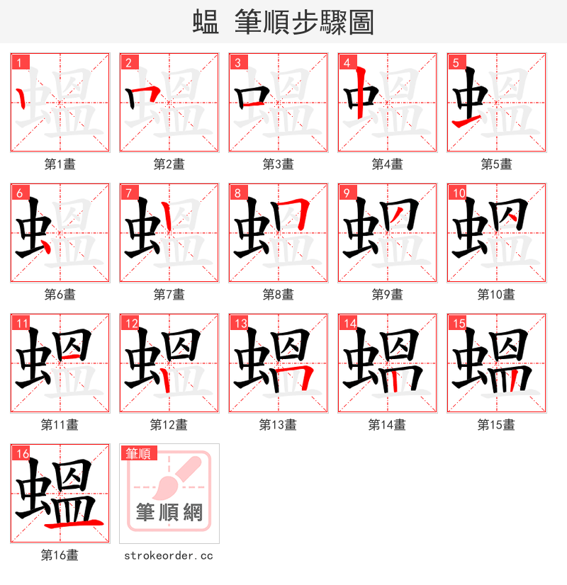 蝹 的笔顺分步演示