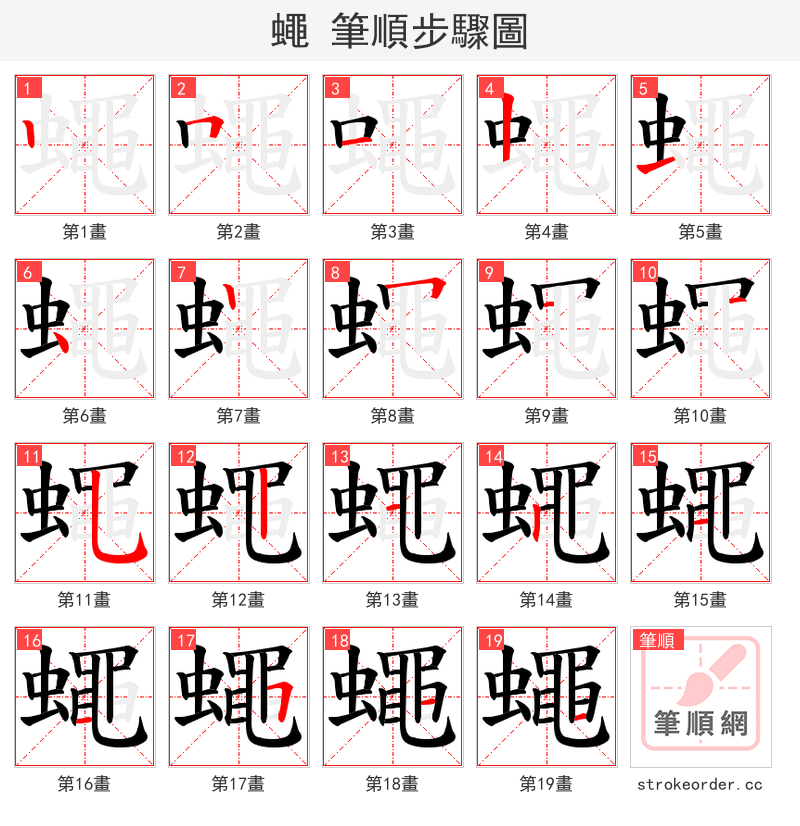 蠅 的笔顺分步演示