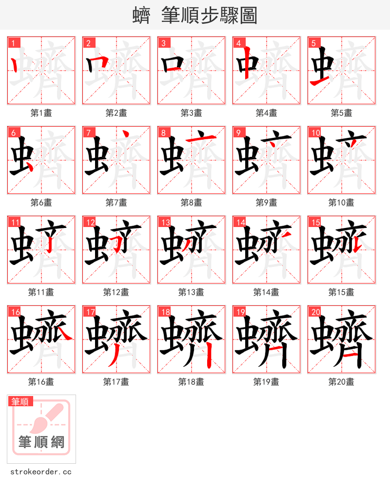 蠐 的笔顺分步演示