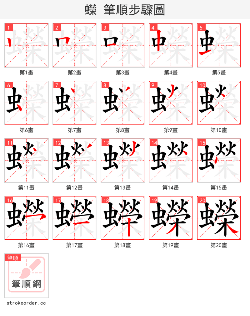 蠑 的笔顺分步演示