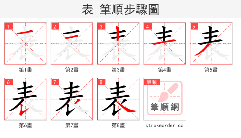 表 的笔顺分步演示