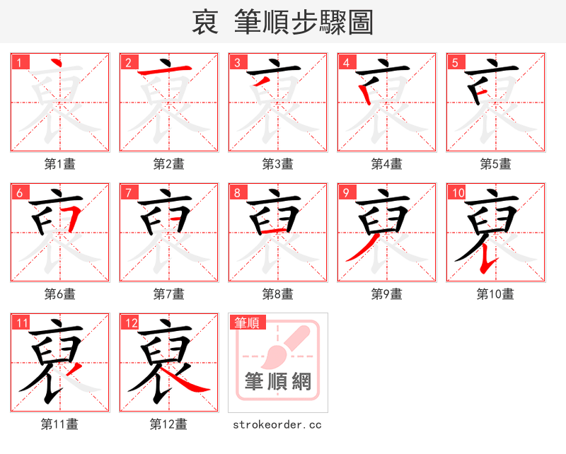 裒 的笔顺分步演示