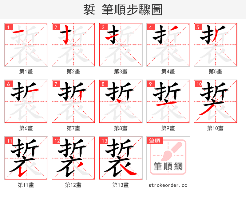 裚 的笔顺分步演示