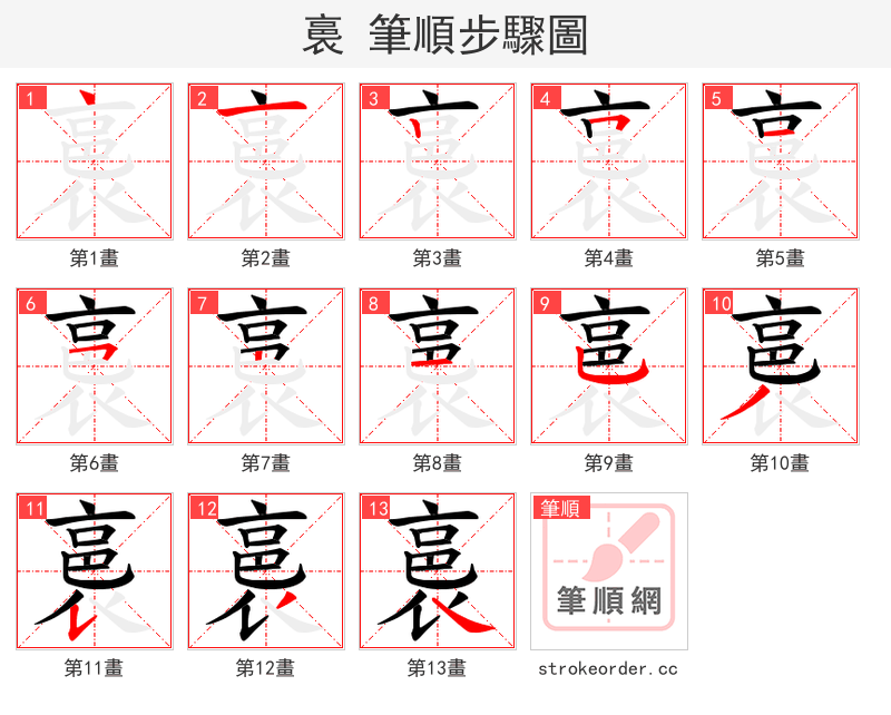 裛 的笔顺分步演示