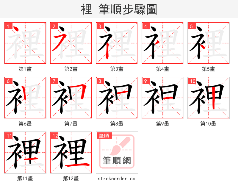 裡 的笔顺分步演示