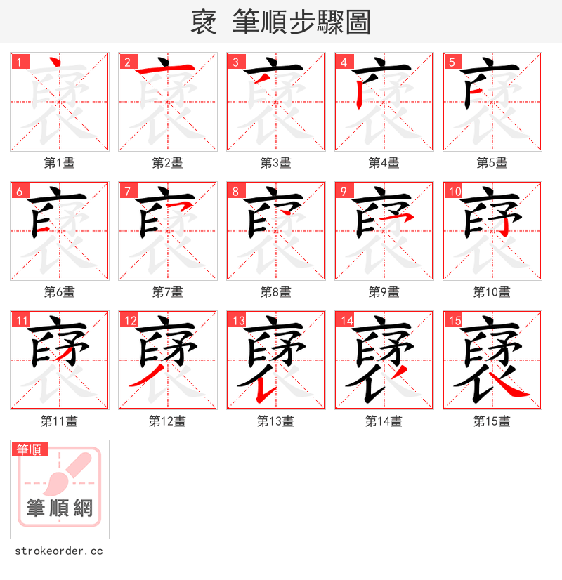 裦 的笔顺分步演示