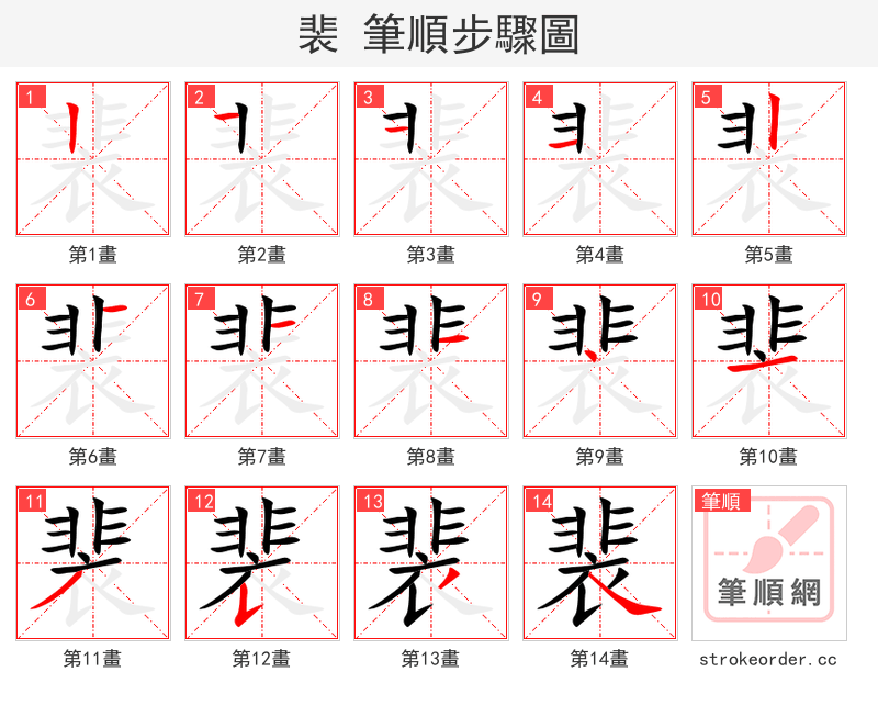 裴 的笔顺分步演示
