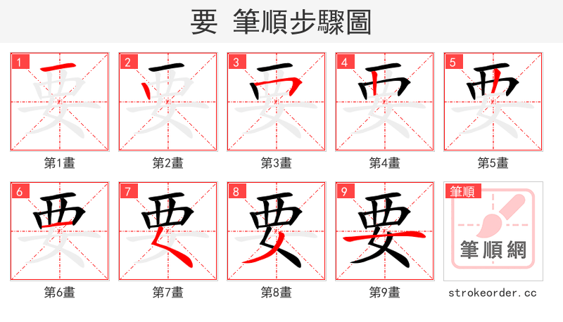 要 的笔顺分步演示