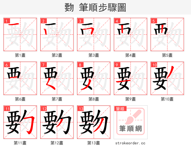 覅 的笔顺分步演示