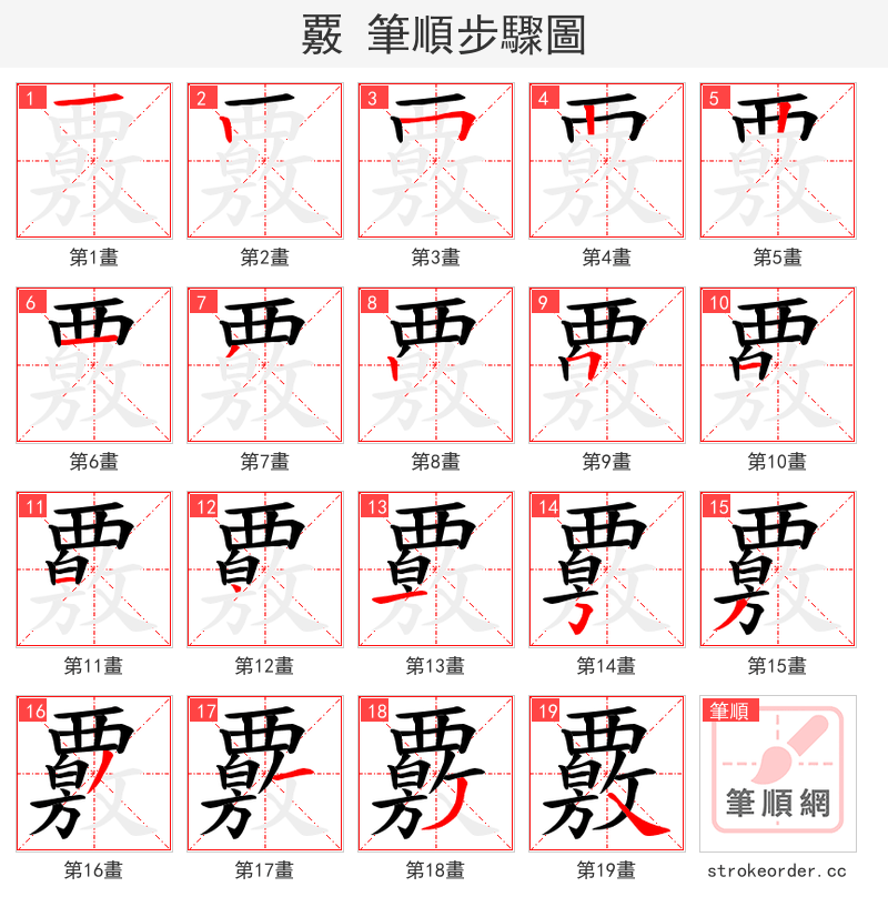 覈 的笔顺分步演示