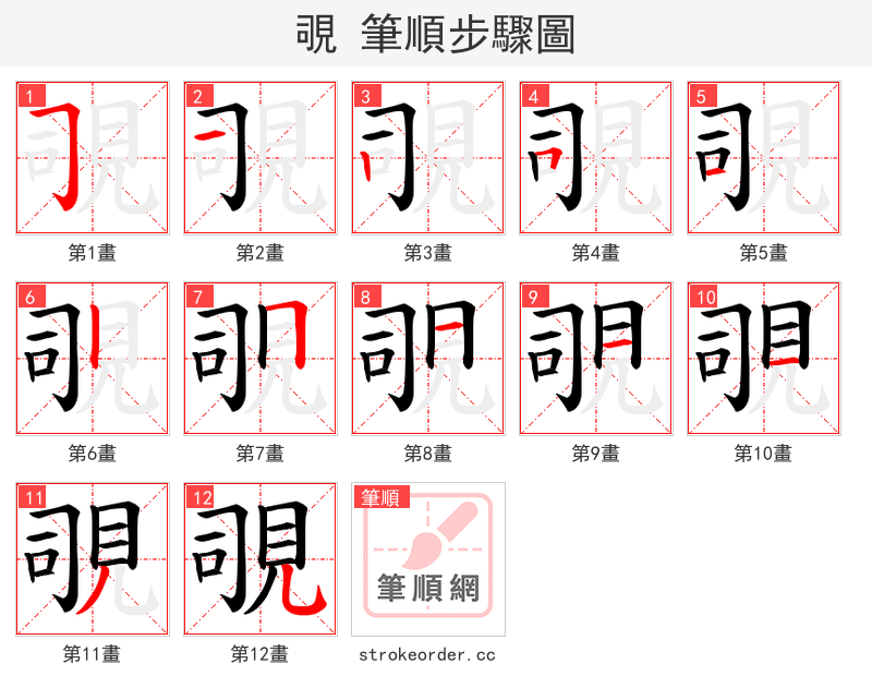 覗 的笔顺分步演示