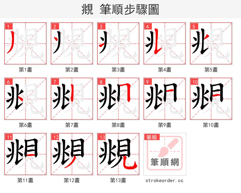 覜 的笔顺分步演示