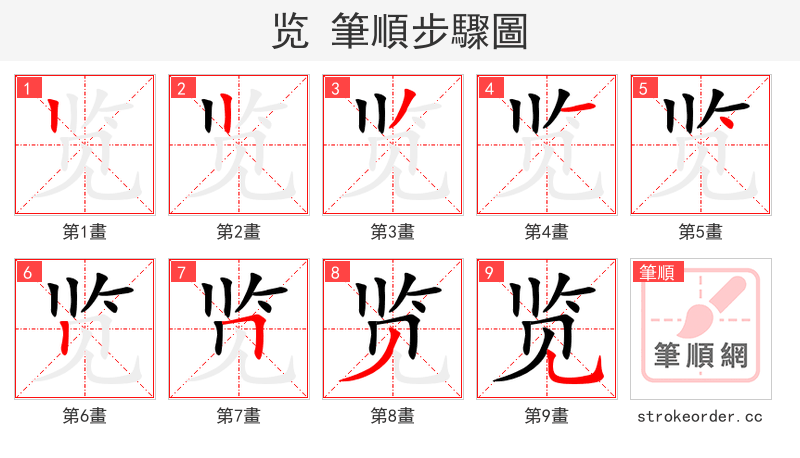 览 的笔顺分步演示