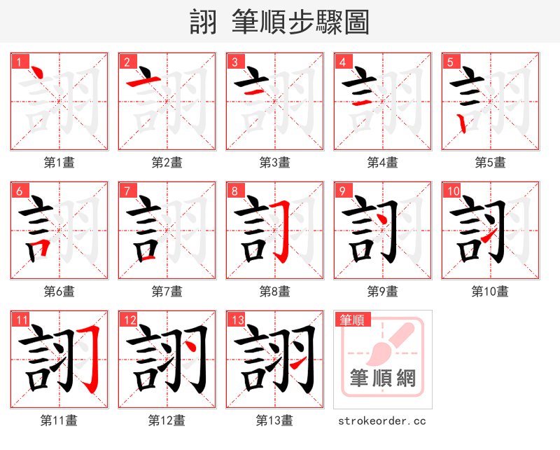 詡 的笔顺分步演示