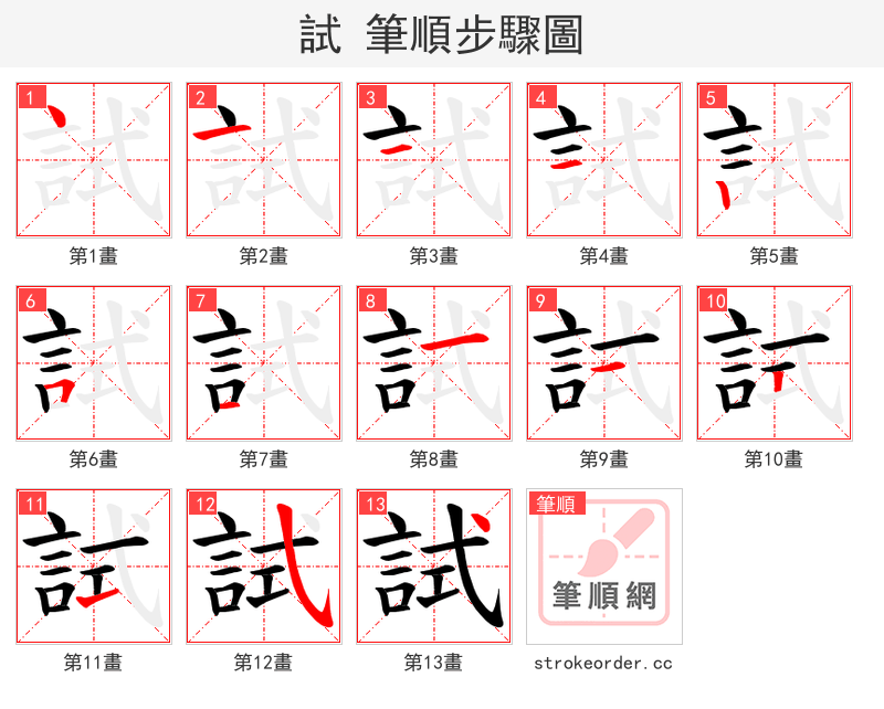 試 的笔顺分步演示