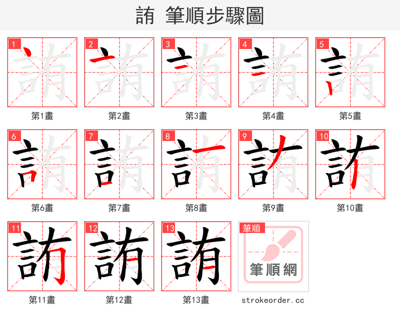 詴 的笔顺分步演示