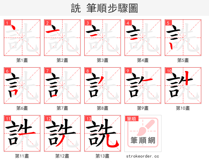 詵 的笔顺分步演示