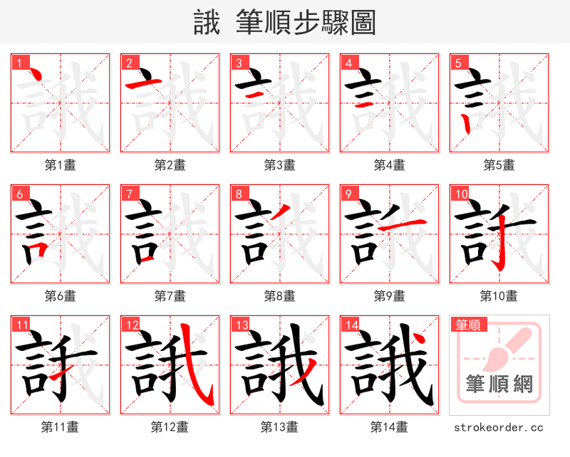 誐 的笔顺分步演示