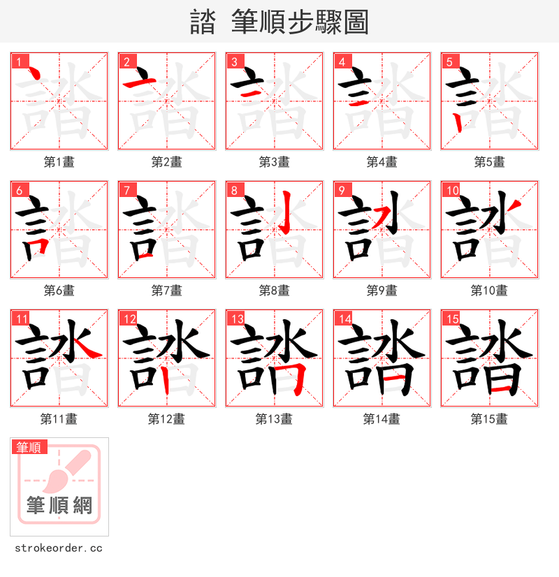 誻 的笔顺分步演示