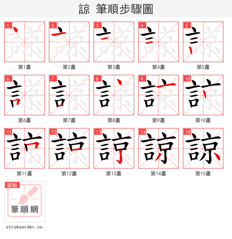 諒 的笔顺分步演示