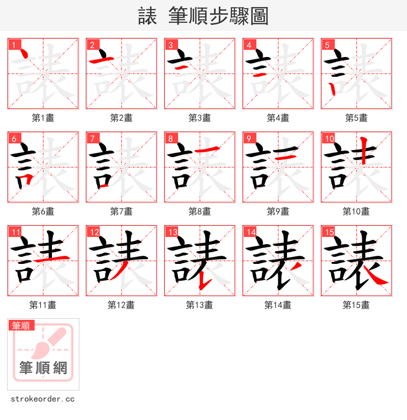 諘 的笔顺分步演示
