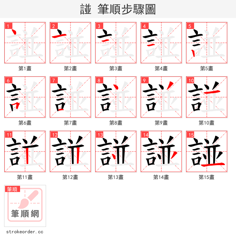 諩 的笔顺分步演示