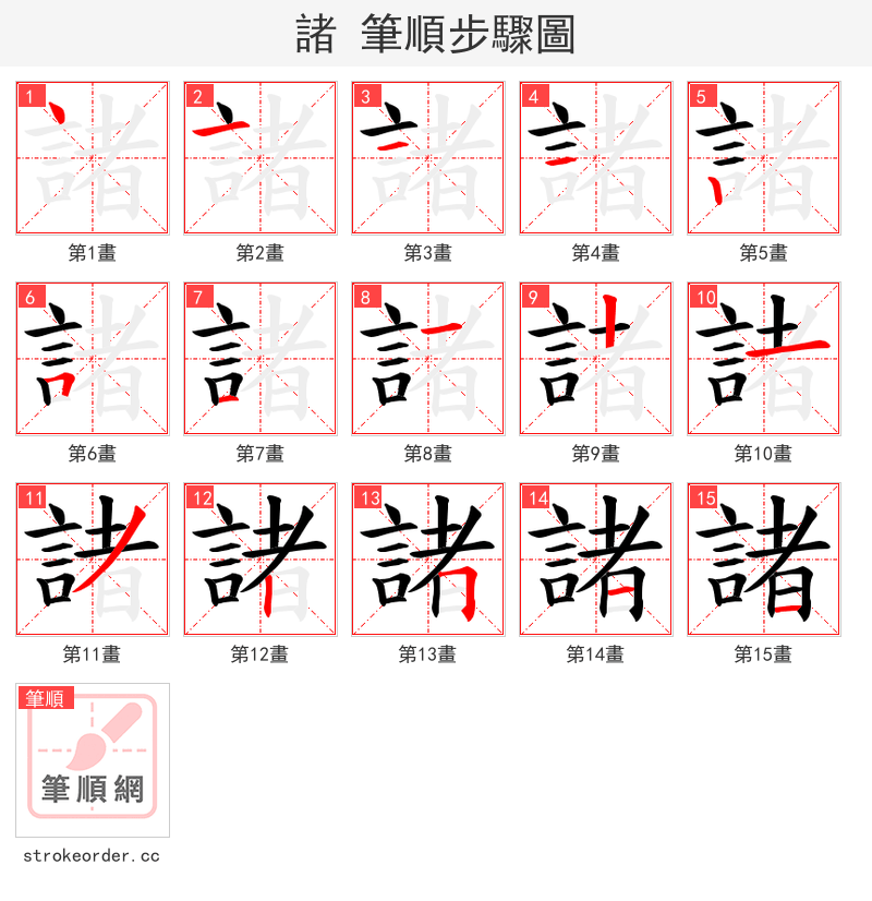 諸 的笔顺分步演示