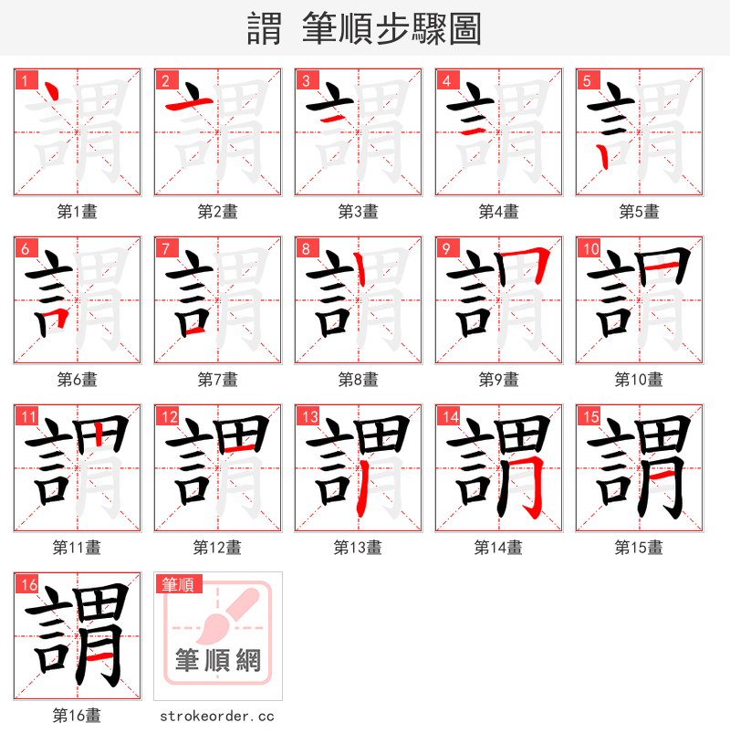 謂 的笔顺分步演示