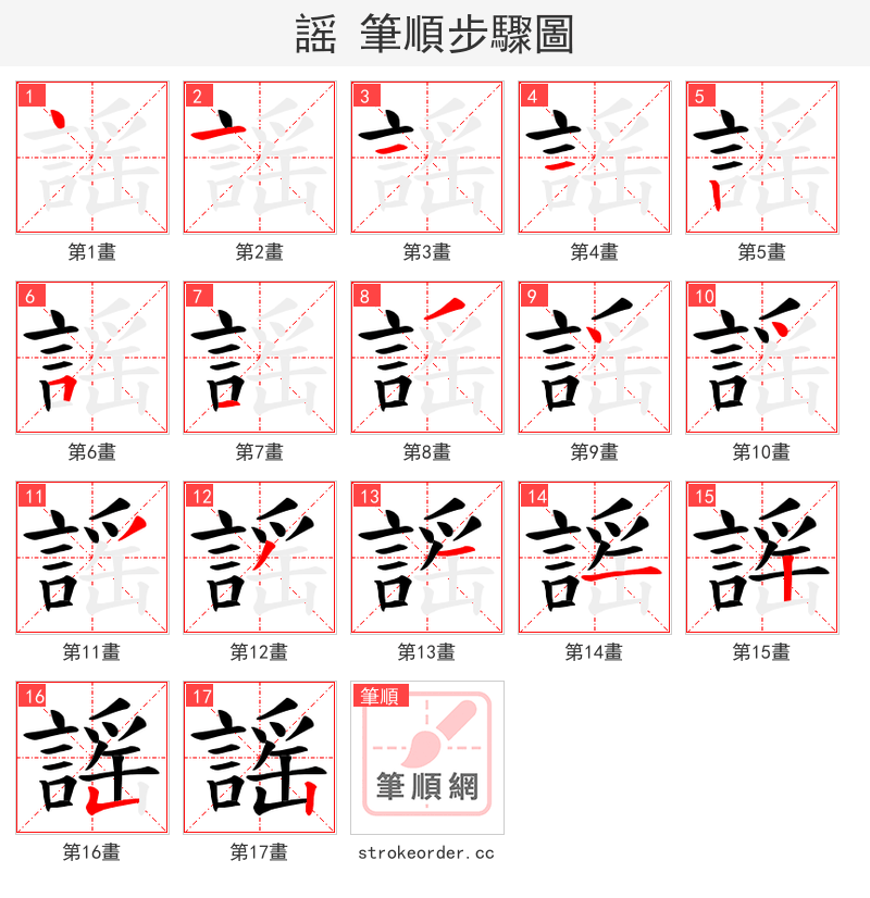 謡 的笔顺分步演示