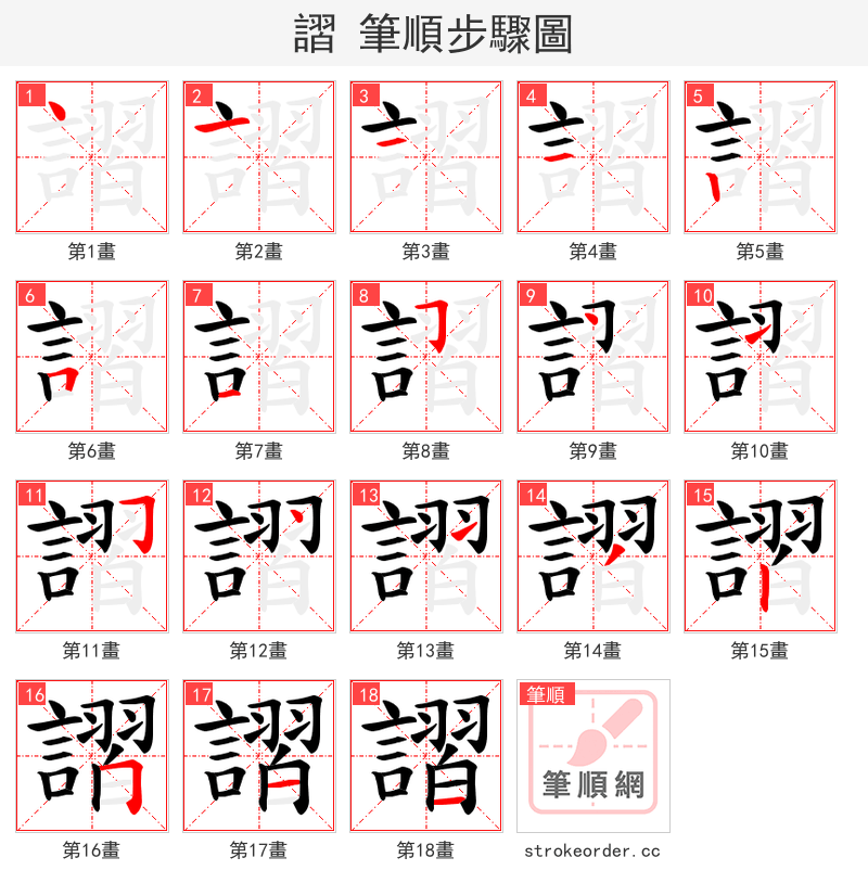 謵 的笔顺分步演示