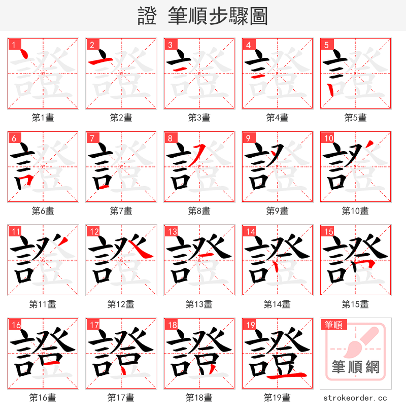 證 的笔顺分步演示
