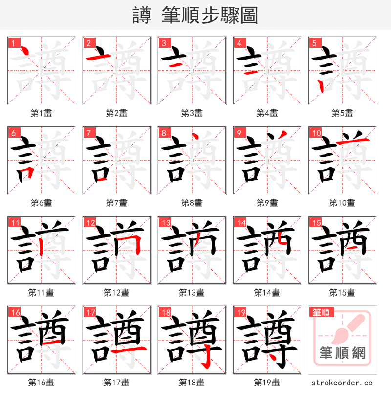 譐 的笔顺分步演示