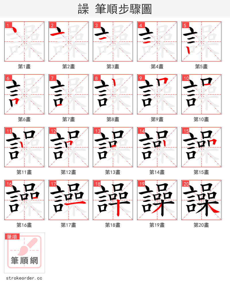 譟 的笔顺分步演示