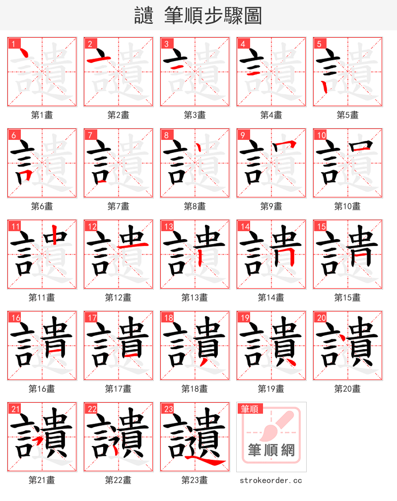 讉 的笔顺分步演示