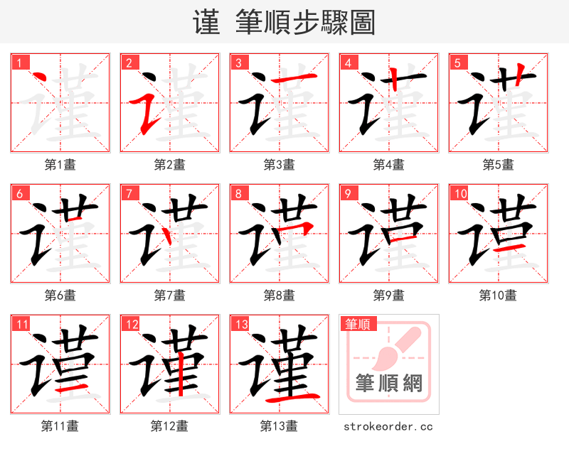 谨 的笔顺分步演示