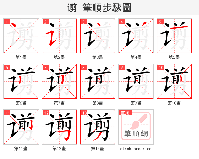 谫 的笔顺分步演示