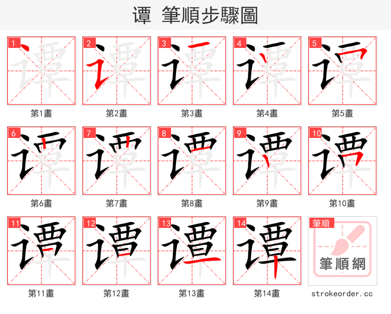 谭 的笔顺分步演示