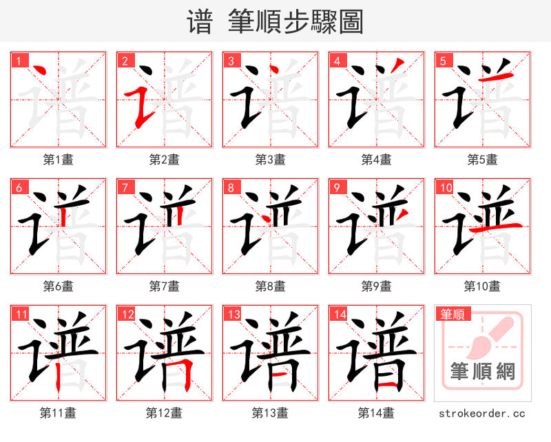 谱 的笔顺分步演示