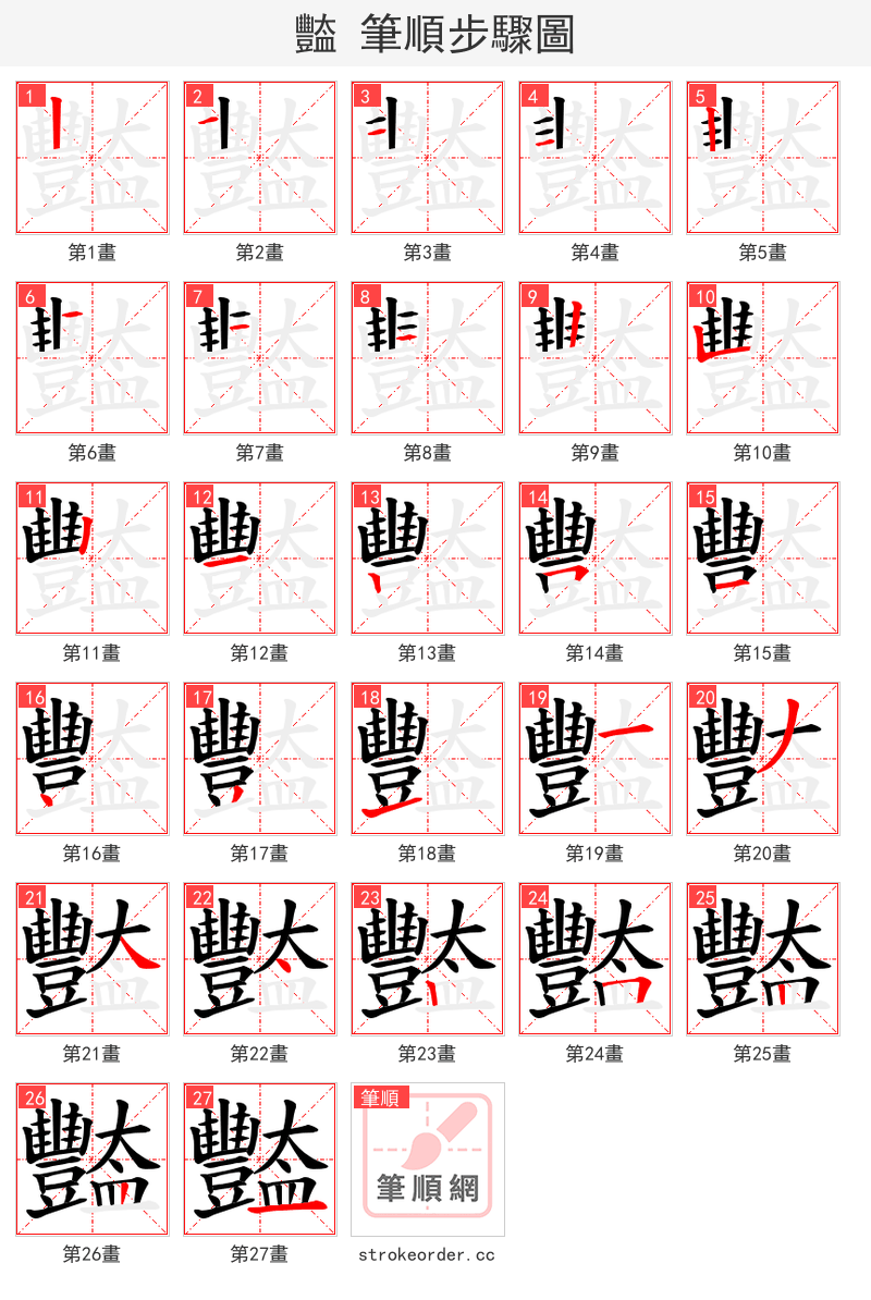 豓 的笔顺分步演示