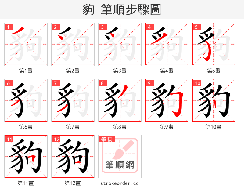 豿 的笔顺分步演示