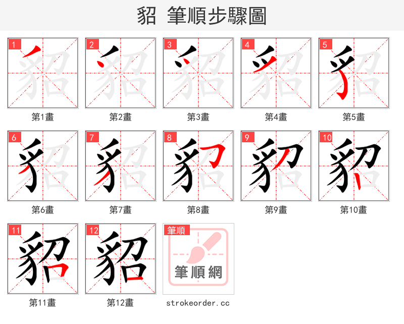 貂 的笔顺分步演示