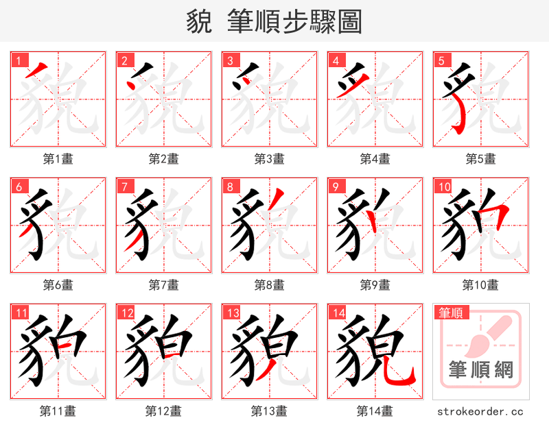 貌 的笔顺分步演示