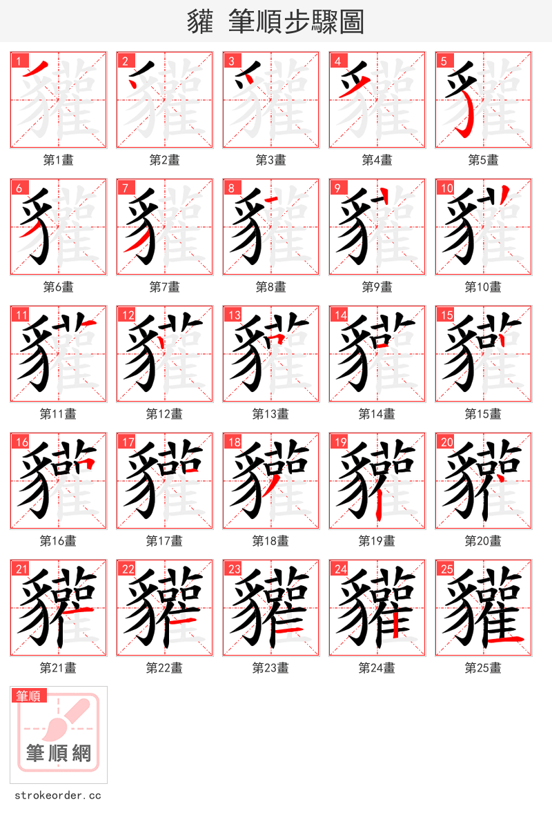 貛 的笔顺分步演示