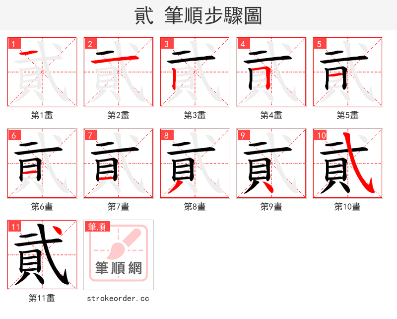 貮 的笔顺分步演示