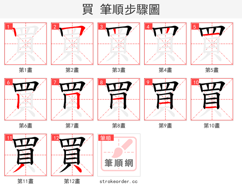 買 的笔顺分步演示