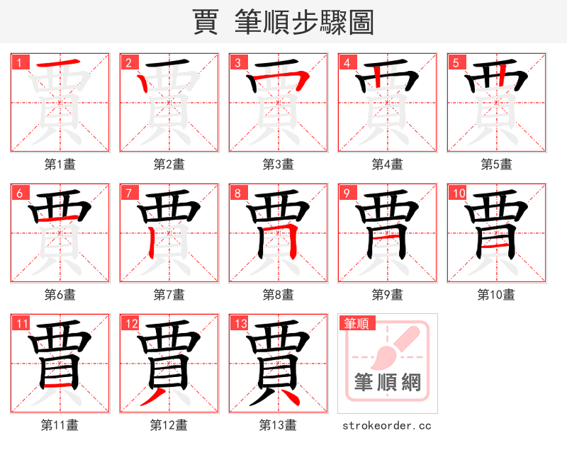 賈 的笔顺分步演示