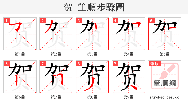 贺 的笔顺分步演示