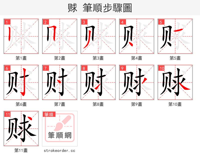 赇 的笔顺分步演示